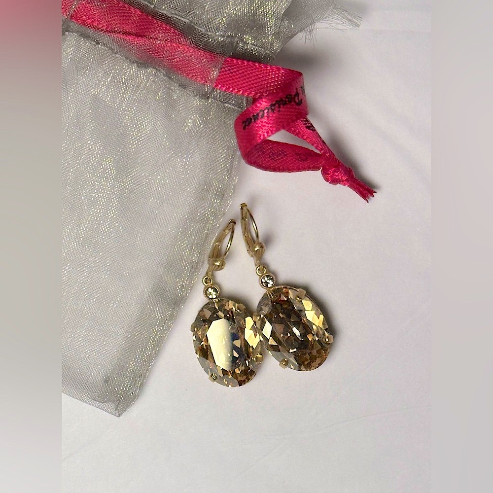 Catherine Popesco La Vie Parisienne Gold Oval Crystal Drop Earrings Champagne